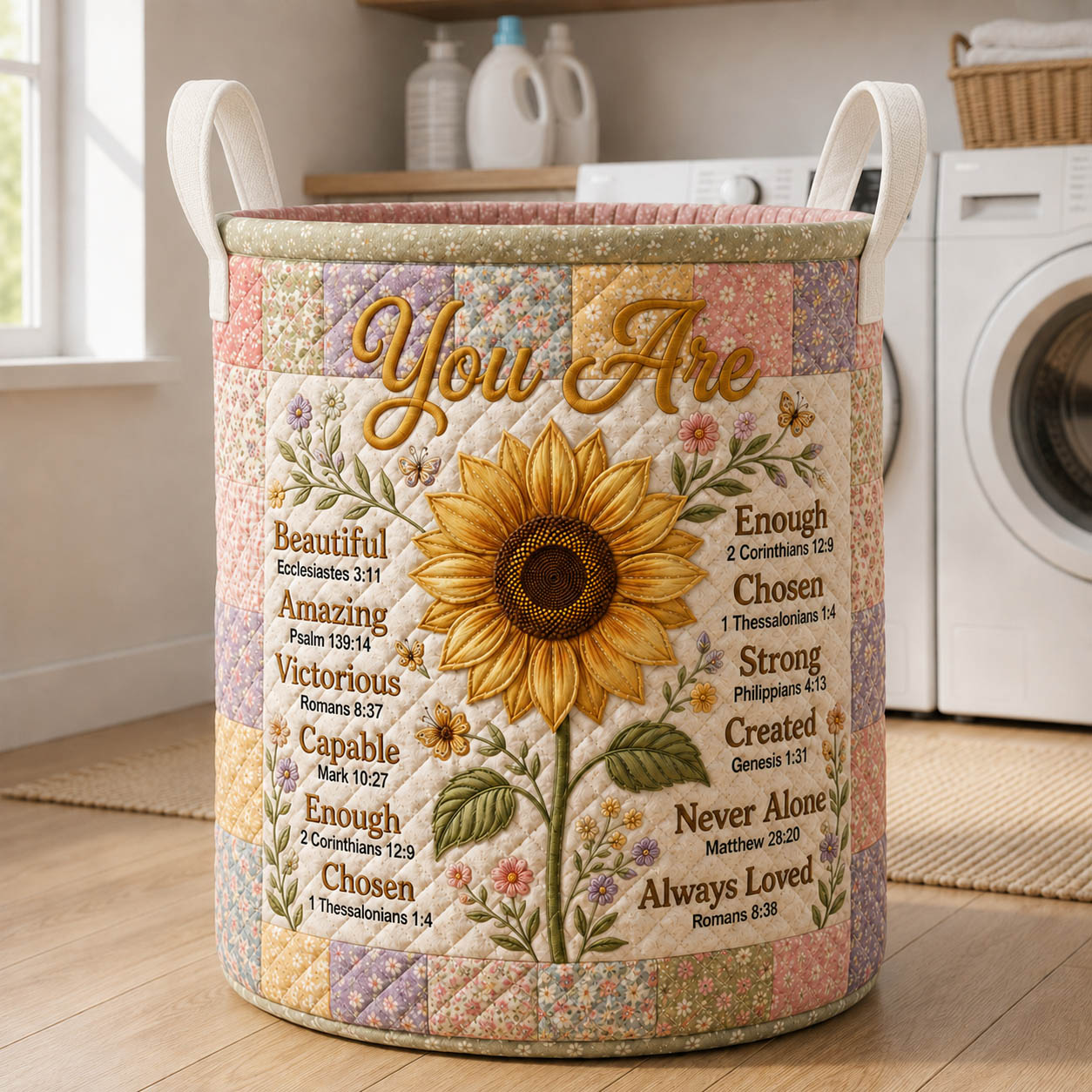 The You Are Sunflower Quilted Laundry Basket Tote