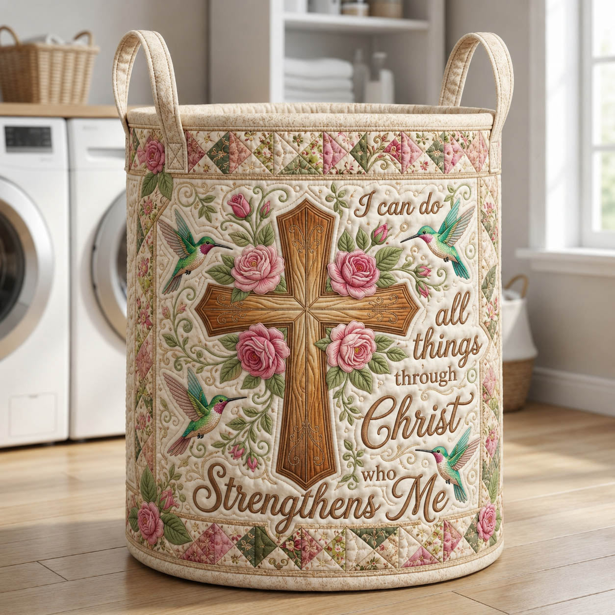 The Cross Hummingbird Quilted Laundry Basket Tote