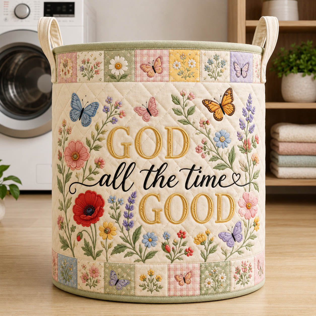 The Faithful Christian Quilted Laundry Basket Tote N537