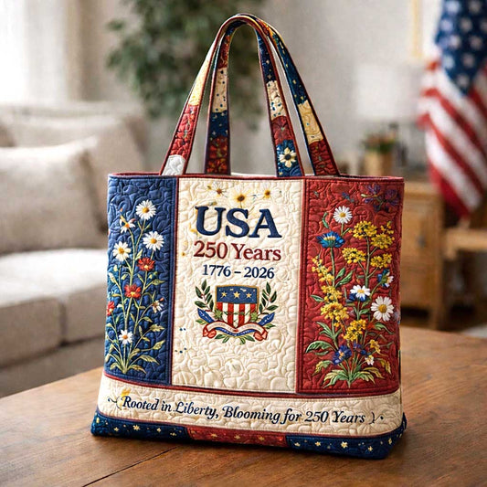 American Flag Flowers Quilted Tote
