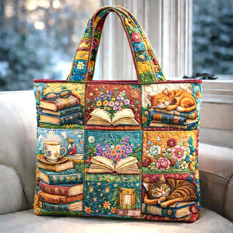 The Cozy Books And Cats Quilted Tote