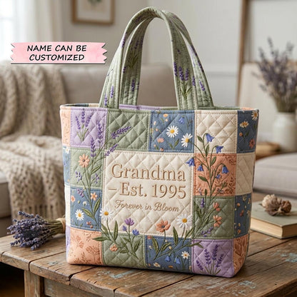 Everyday Embroidered Wildflowers Quilted Tote
