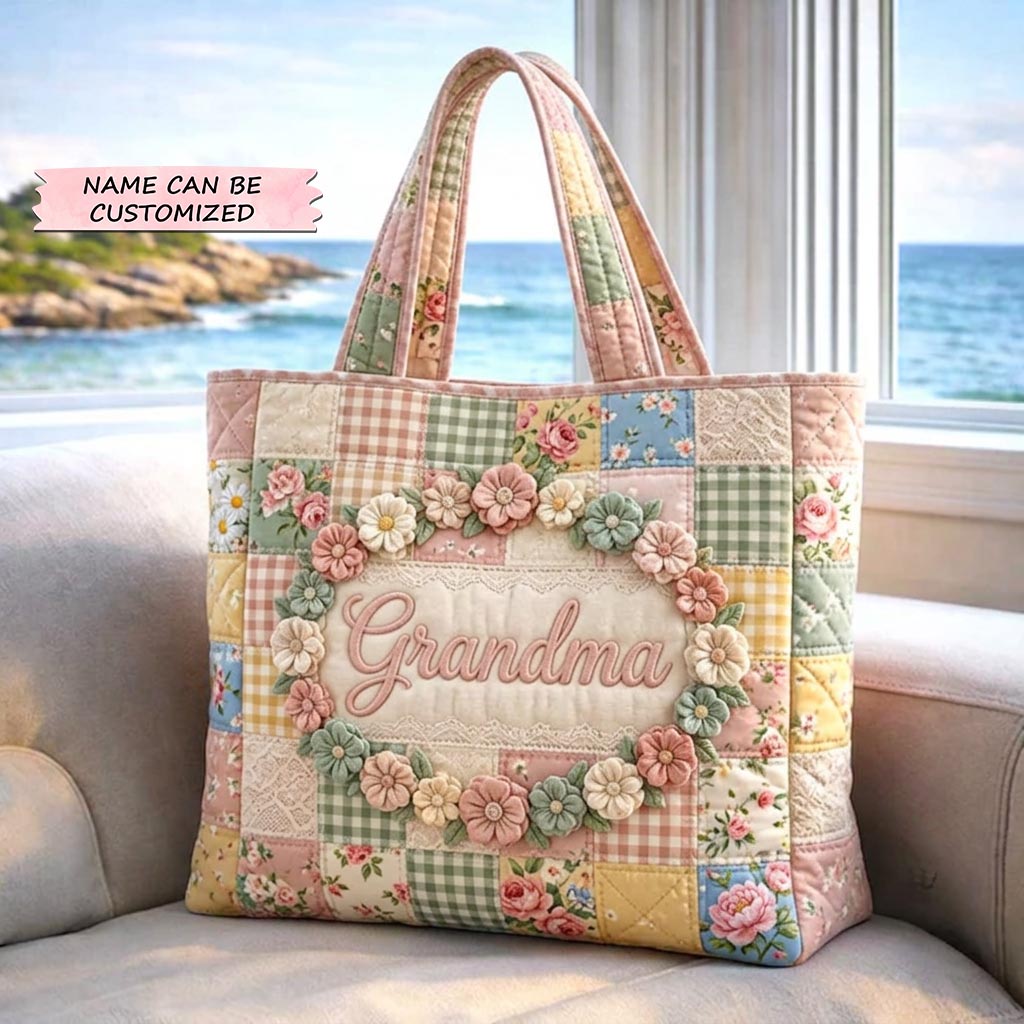 Floral Patchwork Flowers Quilted Tote