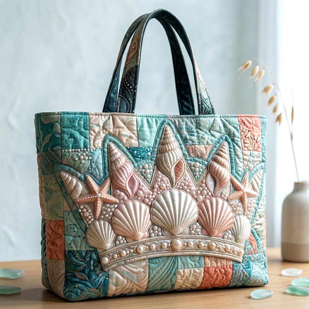 Everyday Seashell Crown Quilted Tote