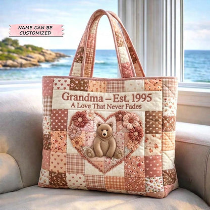 Floral Heart Bear Quilted Tote