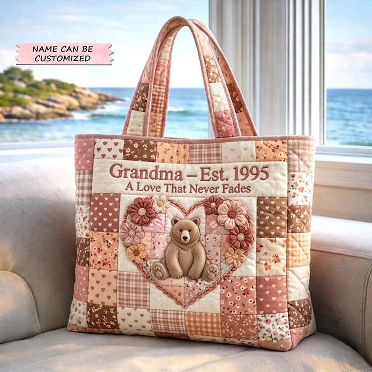 Floral Heart Bear Quilted Tote