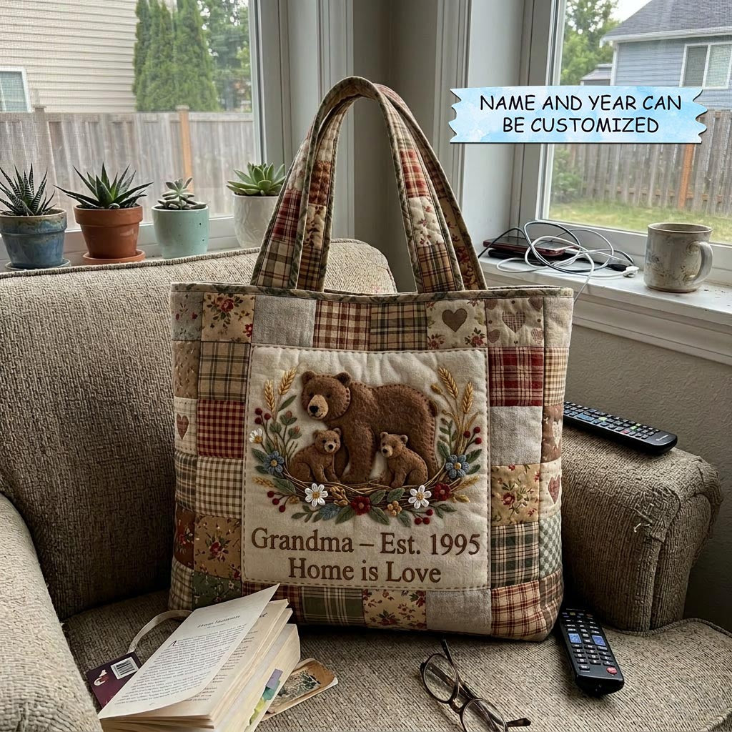 Bear Family Embroidery Tote Bag