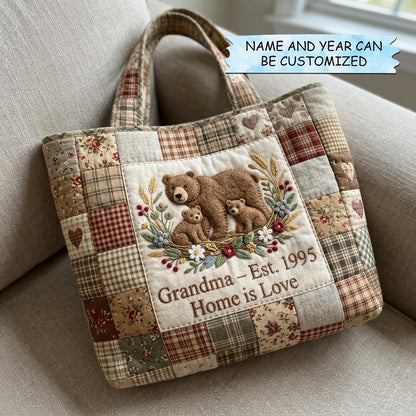 Bear Family Embroidery Tote Bag
