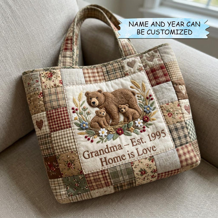 Bear Family Embroidery Tote Bag
