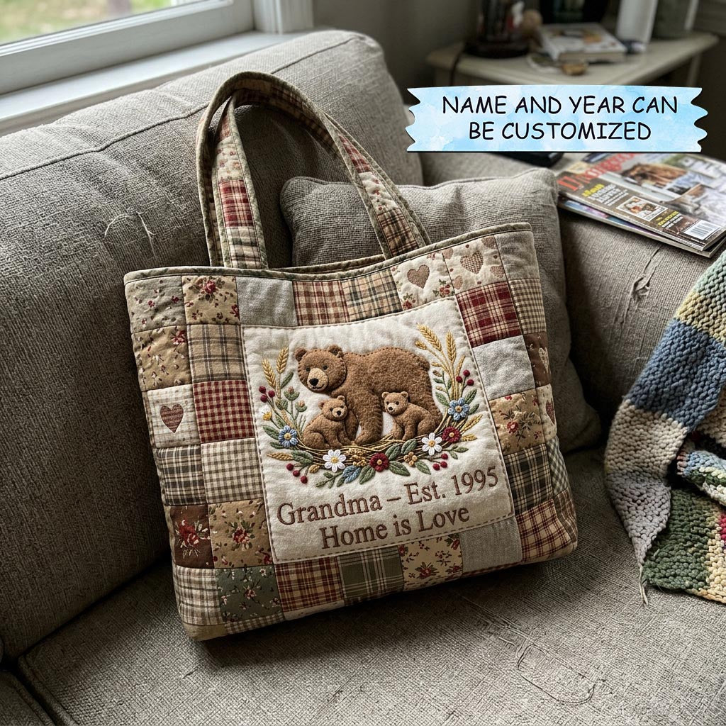 Bear Family Embroidery Tote Bag