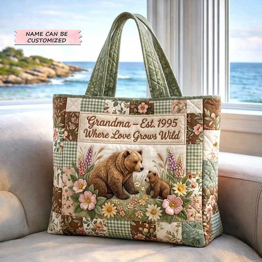 The Floral Bear Quilted Tote