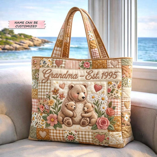 Bears Floral Patchwork Quilted Tote