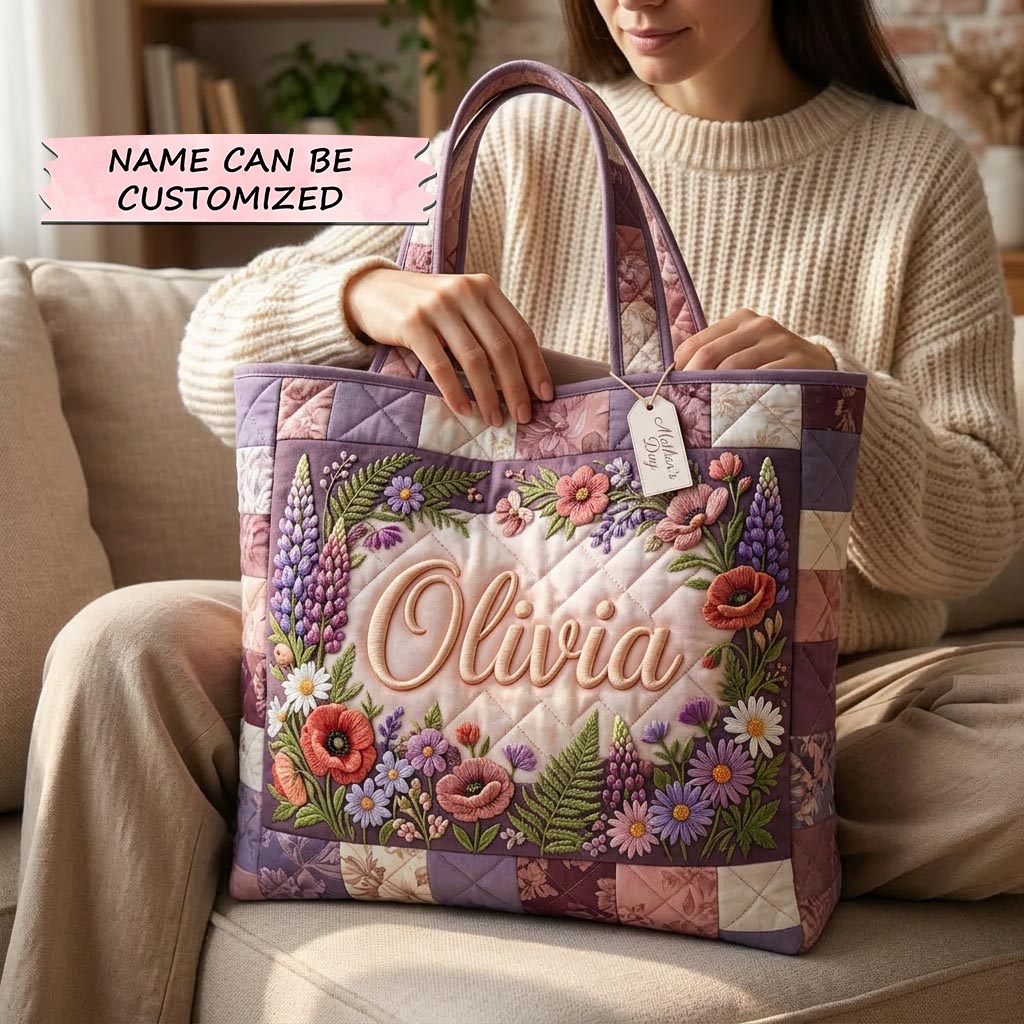 Floral Garden Wreath Quilted Tote