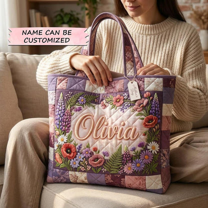 Floral Garden Wreath Quilted Tote
