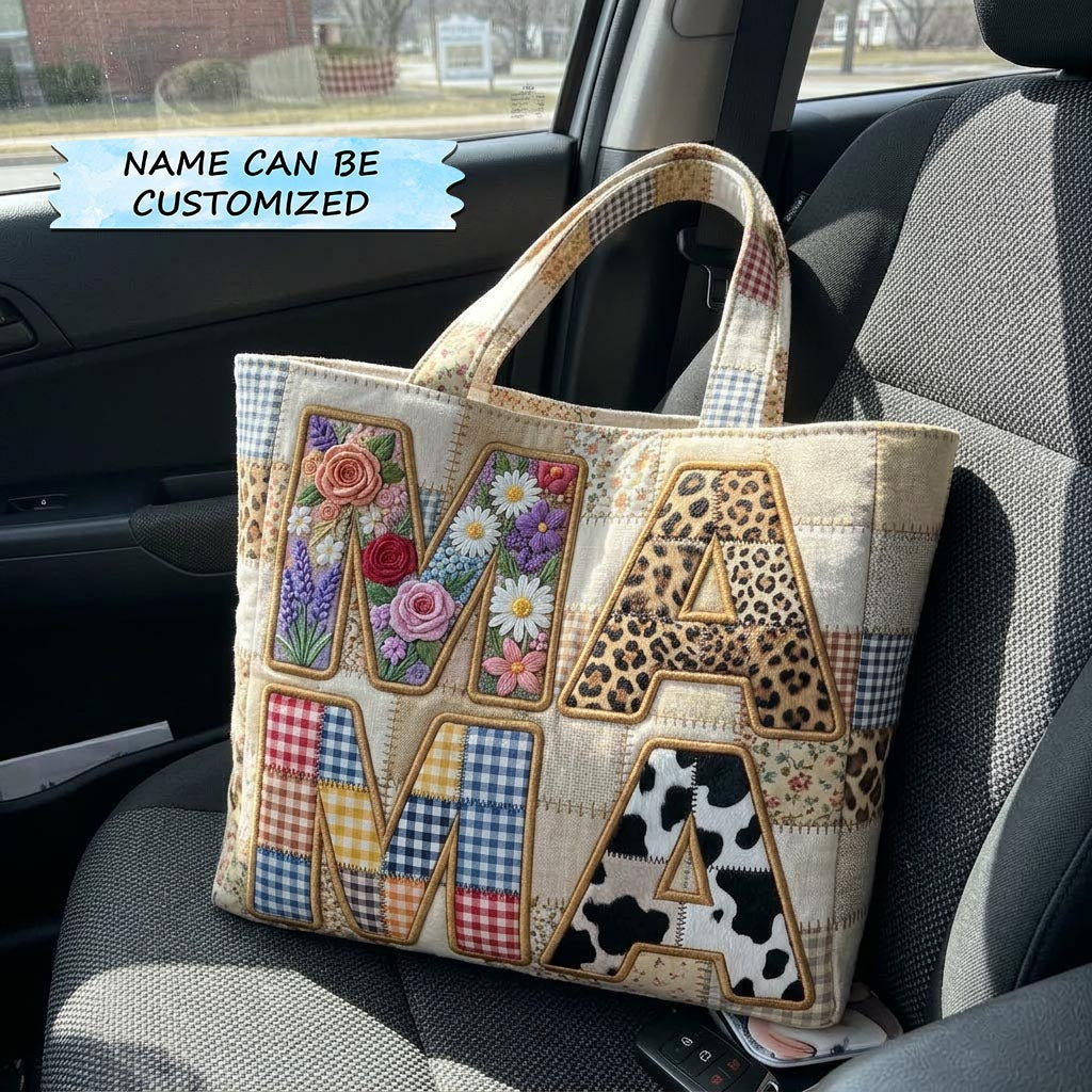 Floral Patchwork Letters Quilted Tote