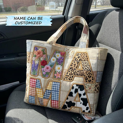 Floral Patchwork Letters Quilted Tote