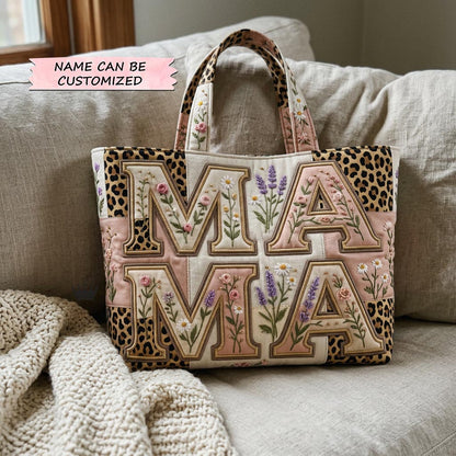 Floral Embroidered Letters Quilted Tote