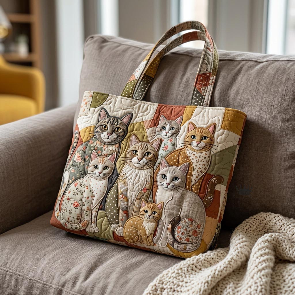 Group Of Cats Quilted Tote