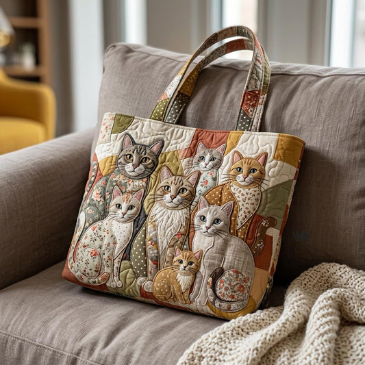 Group Of Cats Quilted Tote