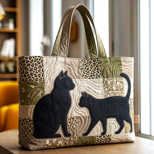 Black Cat Silhouettes Quilted Tote