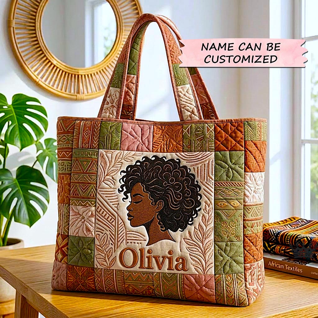 African Woman Profile Quilted Tote