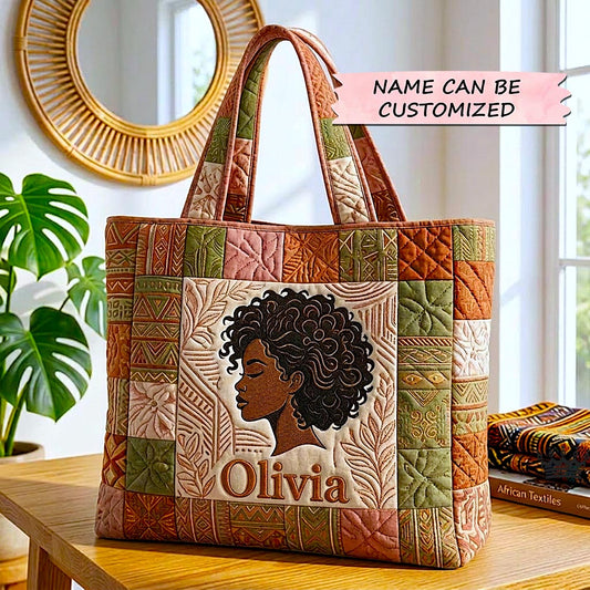 African Woman Profile Quilted Tote