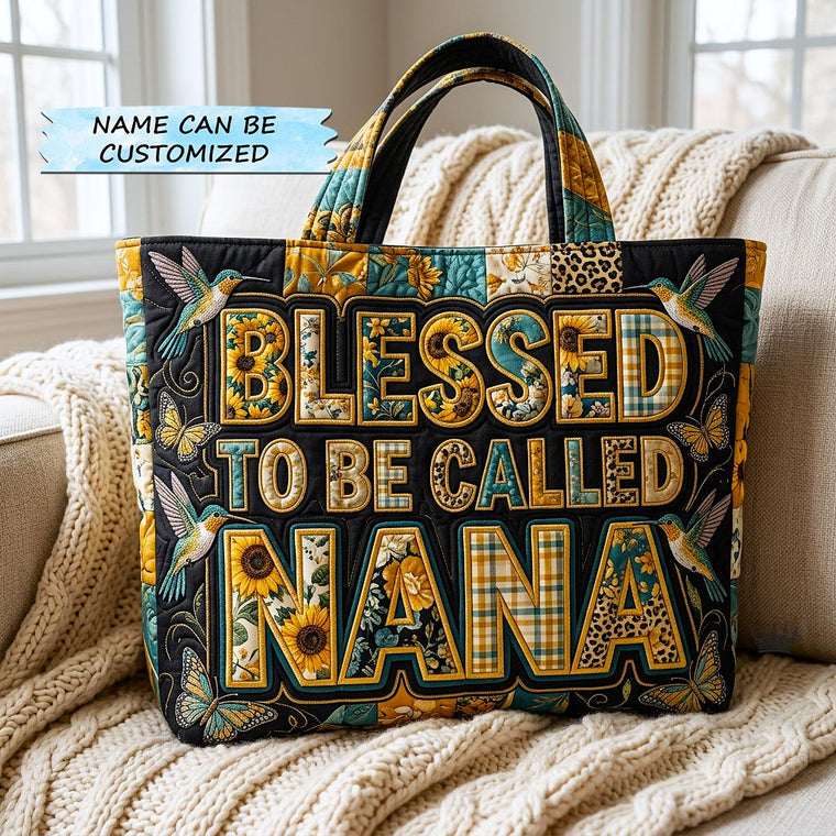 Floral Letters Hummingbirds Quilted Tote