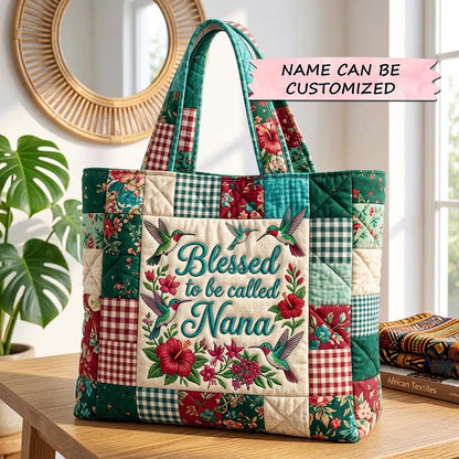 Floral Wreath Hummingbirds Quilted Tote