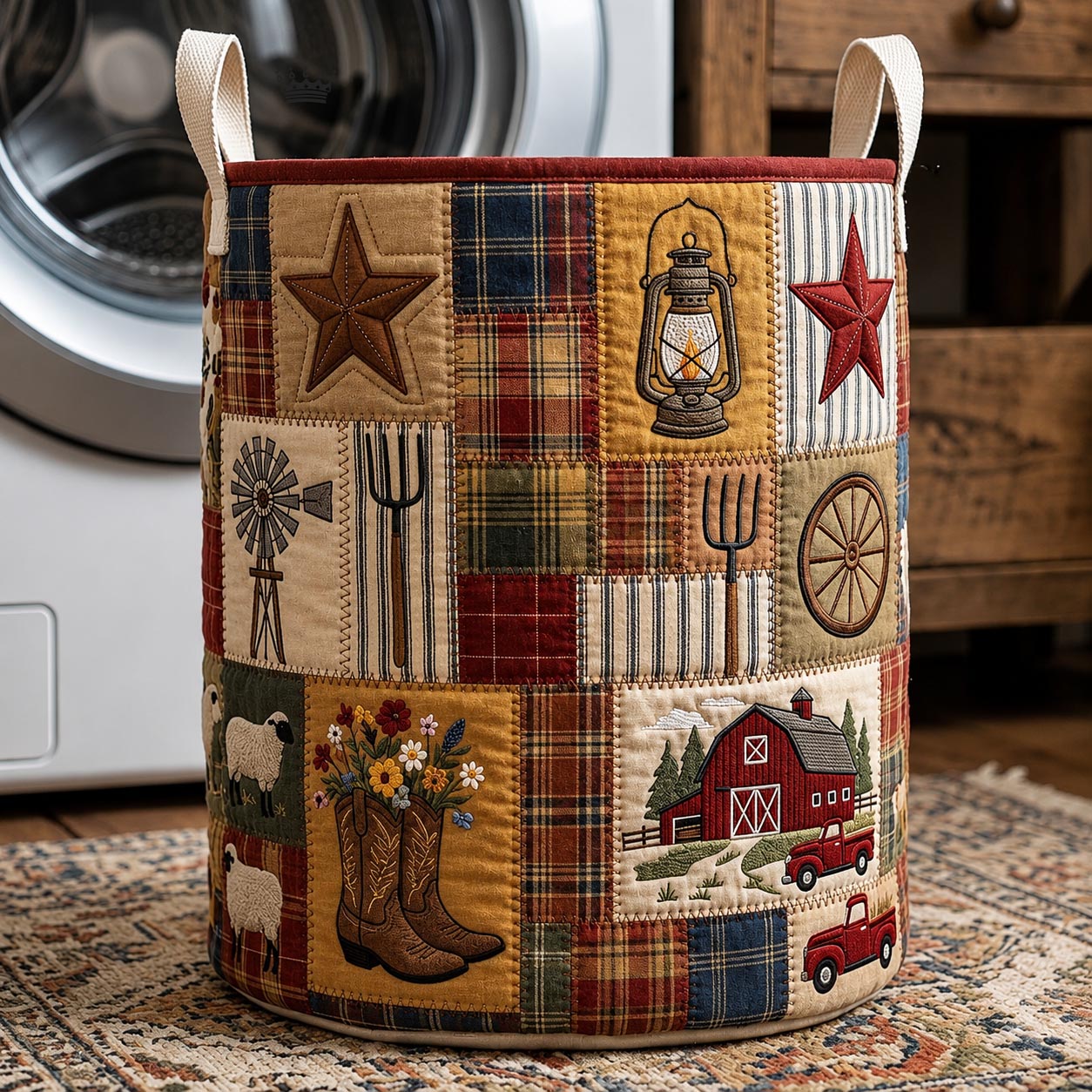 The Rustic Charm Quilted Laundry Basket Tote