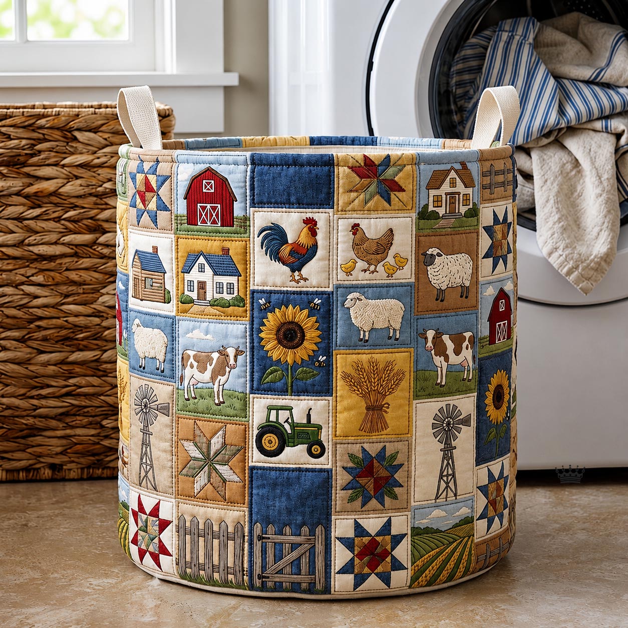 The Country Charm Quilted Laundry Basket Tote