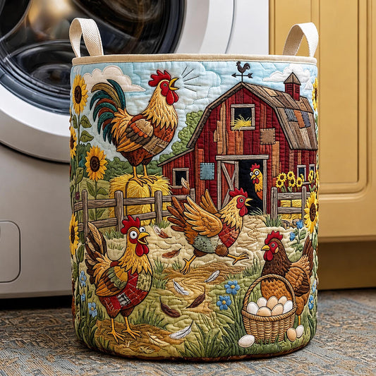 The Farmhouse Chickens Quilted Laundry Basket Tote
