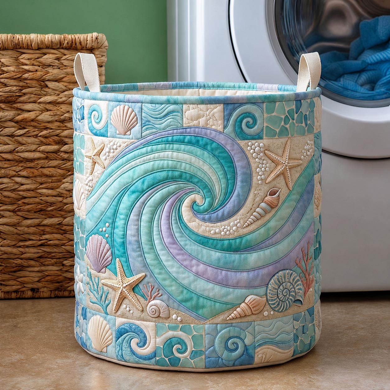 The Coastal Whisper Quilted Laundry Basket Tote