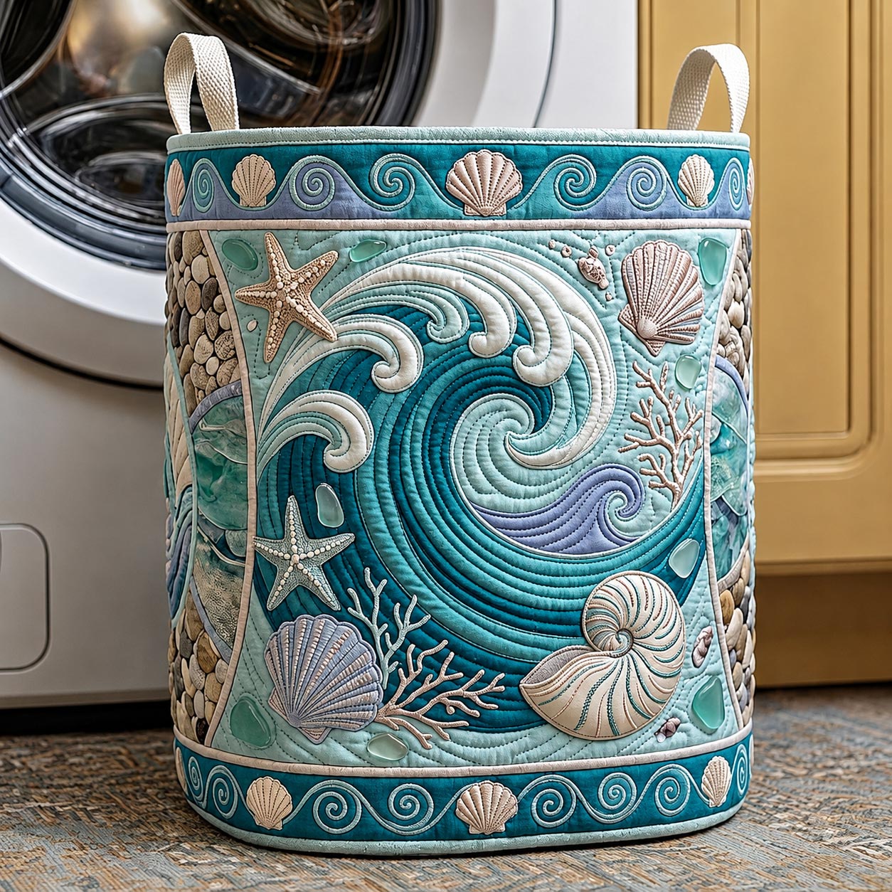 The Seaside Whisper Quilted Laundry Basket Tote