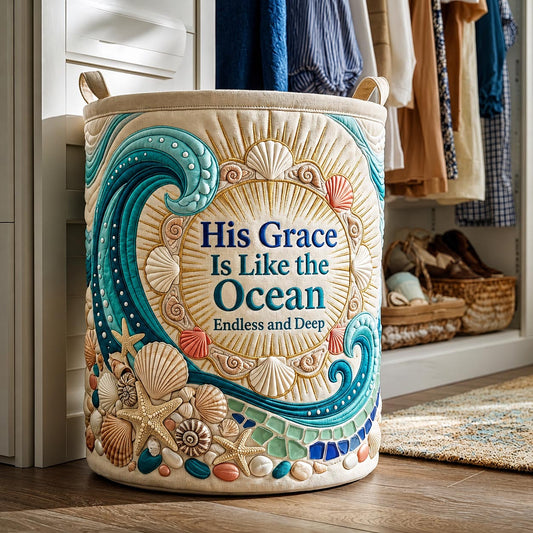 The Sacred Shores Quilted Laundry Basket Tote