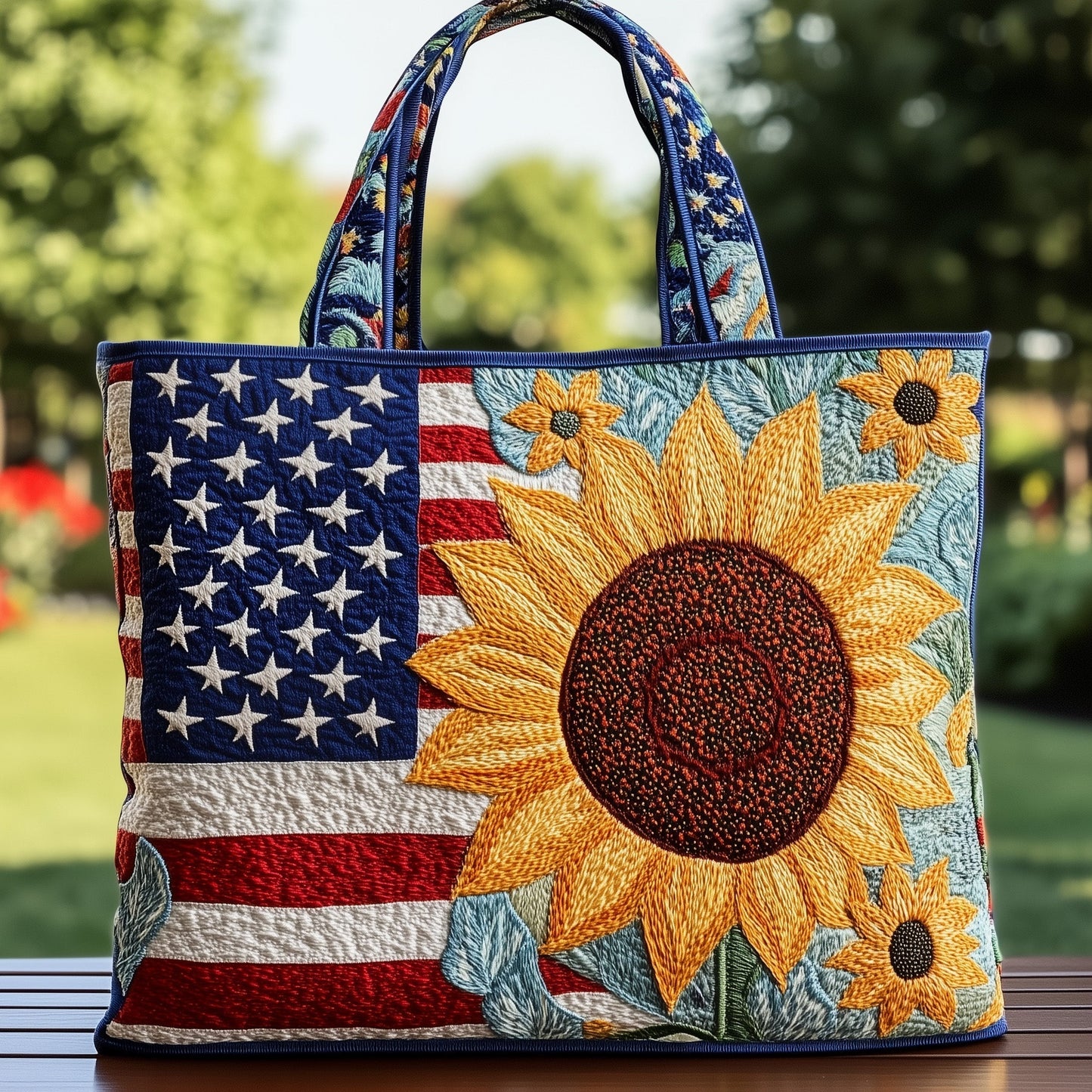 Everyday Sunflower Flag Quilted Tote