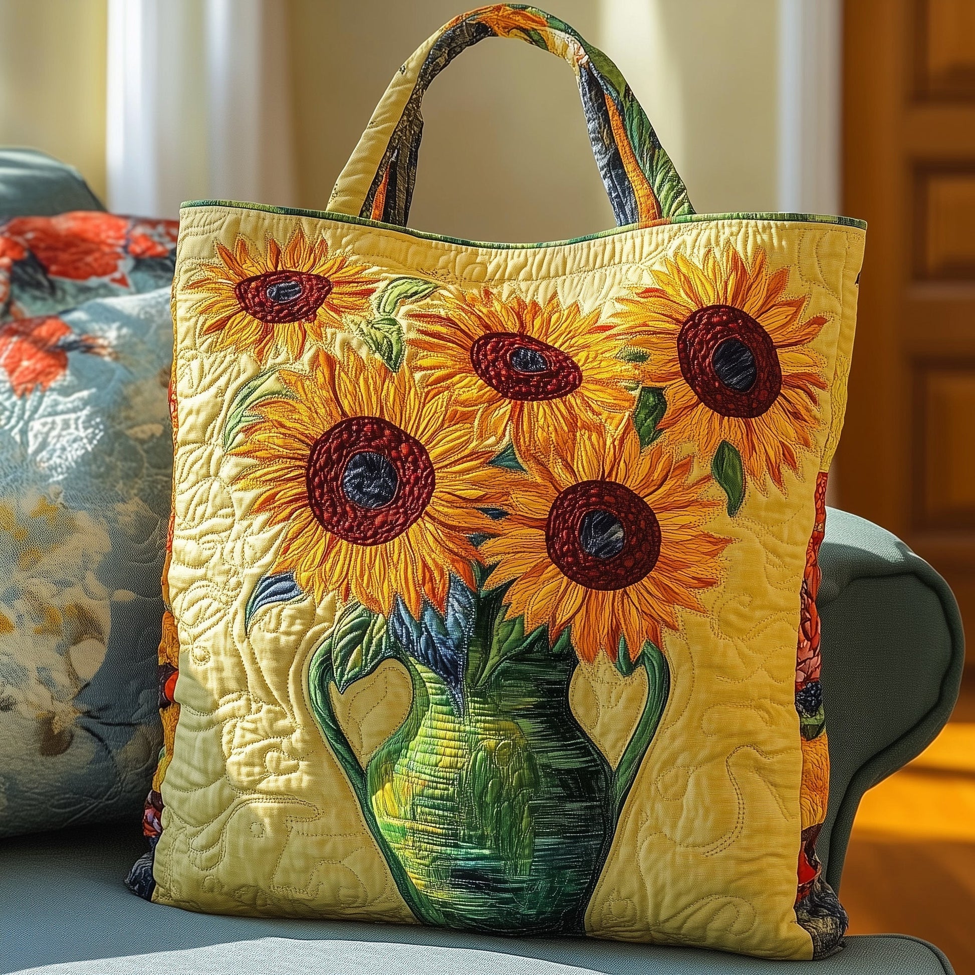 Sunflowers Floral Bouquet Quilted Tote