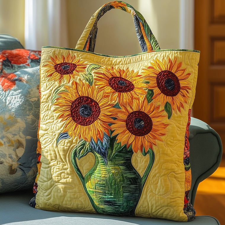 Sunflowers Floral Bouquet Quilted Tote