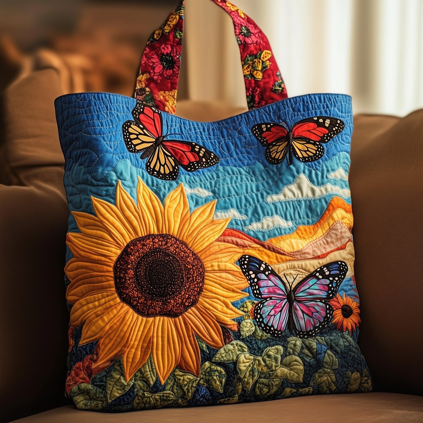 Everyday Sunflower Butterflies Quilted Tote