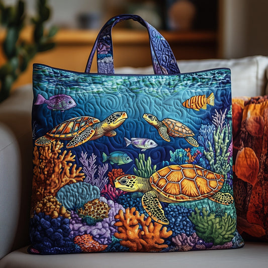 Sea Turtles Coral Reef Quilted Tote