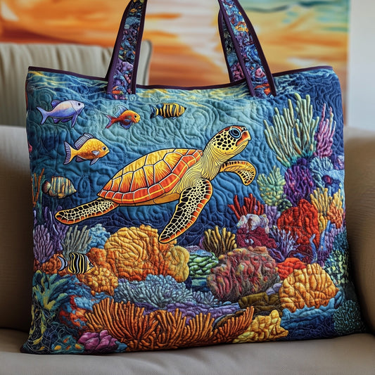 Sea Turtle Coral Reef Quilted Tote
