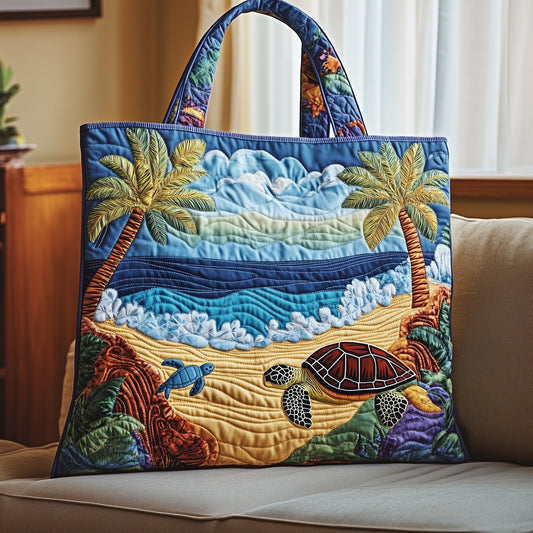 Sea Turtles Beach Scene Quilted Tote
