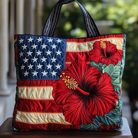 The Patriotic Hibiscus Quilted Tote