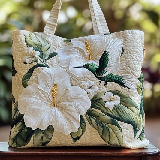 The Hibiscus Hummingbird Quilted Tote