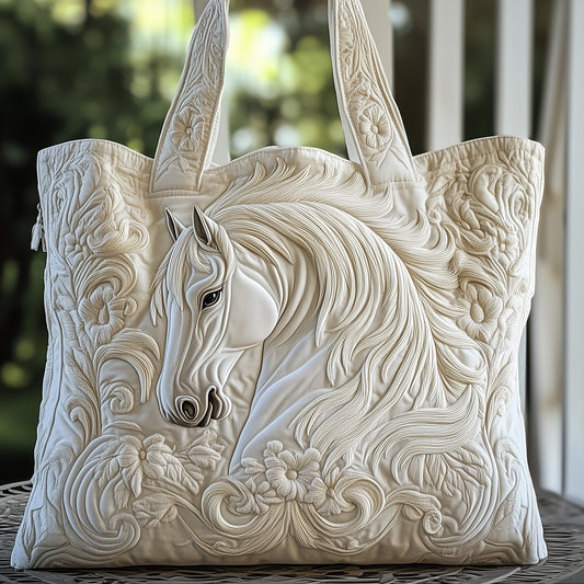 White Horse Embroidery Tote Bag