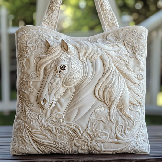 White Horse Embroidery Quilted Tote
