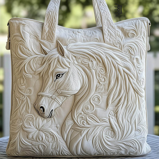 Everyday White Horse Quilted Tote