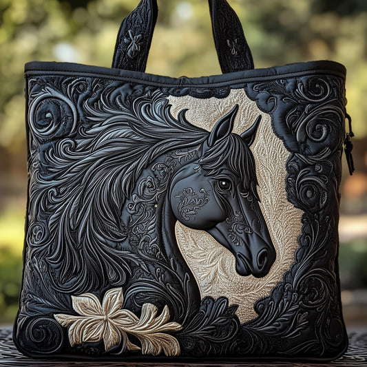 Black Horse Artwork Quilted Tote
