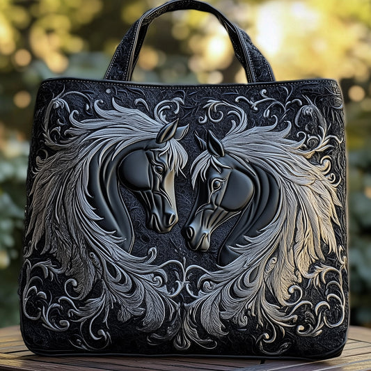 Everyday Black Horses Quilted Tote