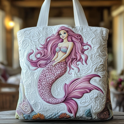 Mermaid Pink Hair Quilted Tote
