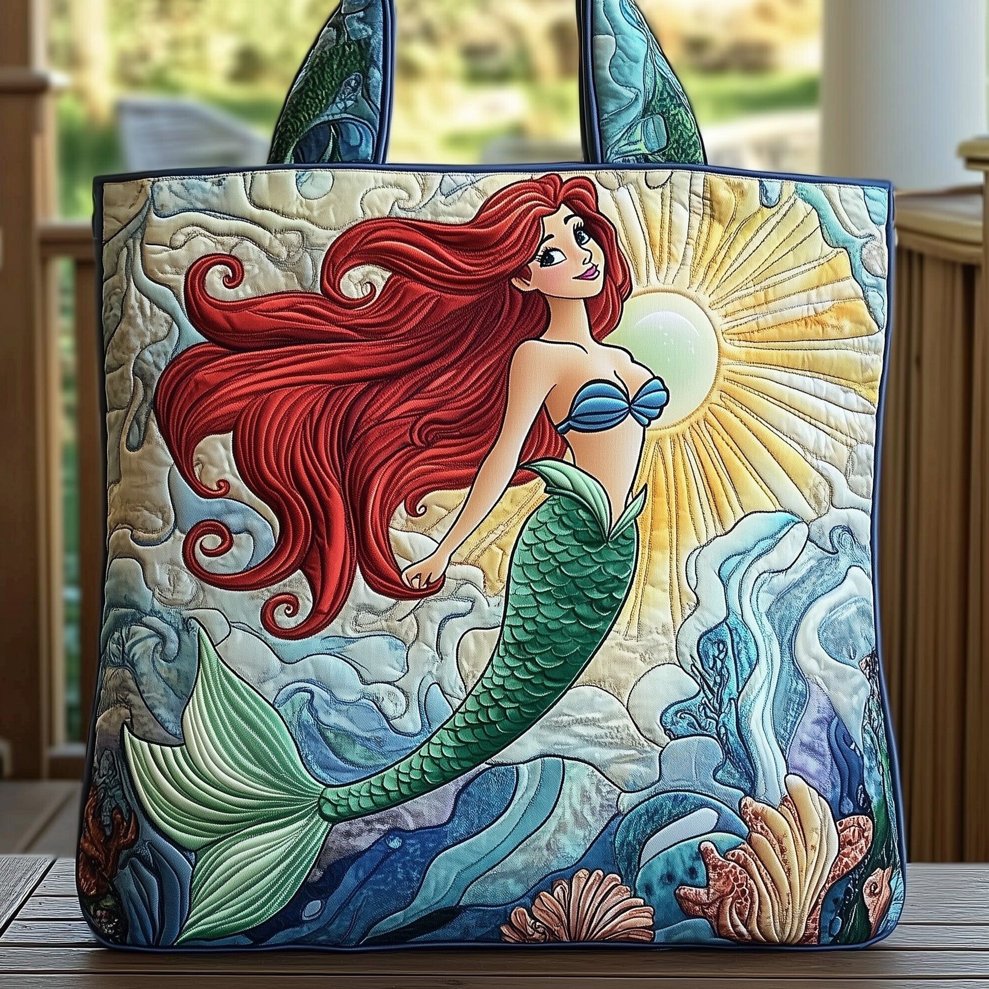 Mermaid Underwater Scene Quilted Tote